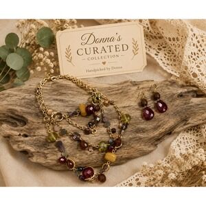 Donna's Curated Collection Autumn Harvest Necklace & Earrings Boho Gold Tone Set